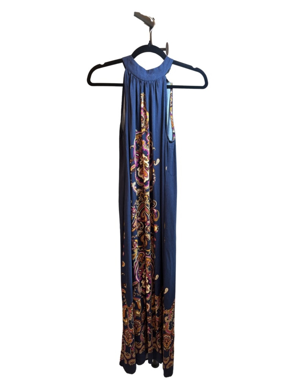 MSK Navy Boho Halter Maxi Dress with Paisley Accent Size Med